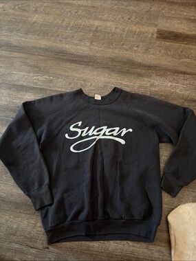 Vintage Sugar Black Crewneck Sweatshirt with White Script Logo